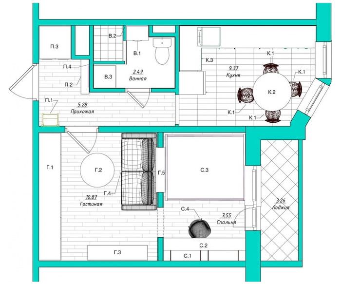 Дизайн-проект однокомнатной квартиры площадью 38 кв метров