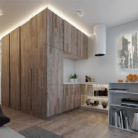 Кухня в стиле минимализма с деревянными шкафами