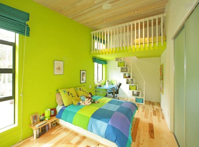 Дизайн детской спальни с салатовыми стенами
