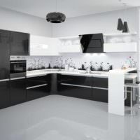 Черно-белый кухонный гарнитур угловой планировки