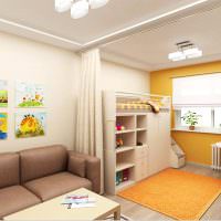 Оранжевый коврик в детской зоне общей комнаты