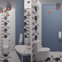 Дизайн туалета с синими стенами