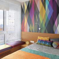 Фотообои с геометрическим орнаментом на стене спальни