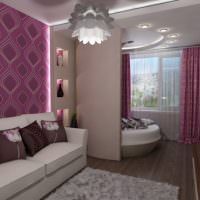 Дизайн комнаты с фиолетовыми шторами