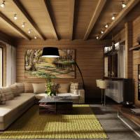 Дизайн гостиной с деревянной обшивкой