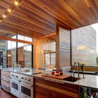 Современная кухня с отделкой деревянными панелями