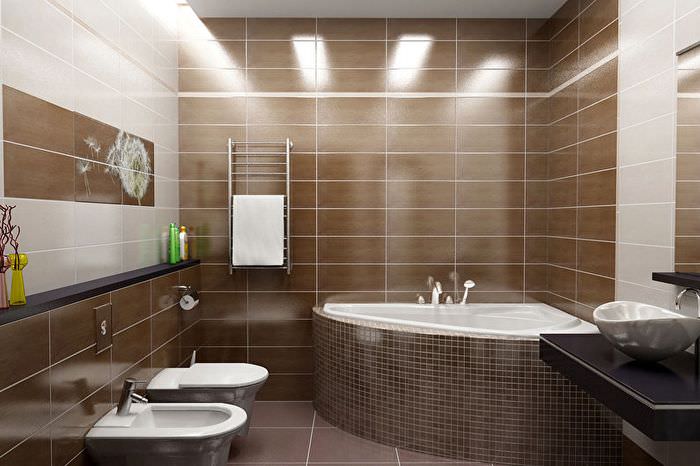Интерьер совмещенной ванны в коричневом цвете