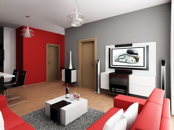 Красный цвет в интерьере современной комнаты