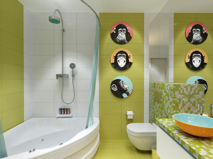 Картинки с обезьянками на стене ванной комнаты