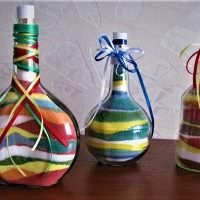 Декорирование бутылок с помощью цветного песка