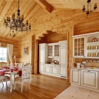 Белая мебель в кухне-столовой частного дома
