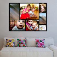 Панно из цветных фотографий детей на стене в гостиной