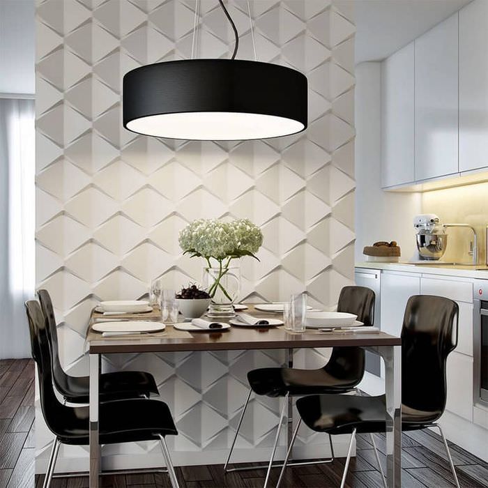 Оформление стены в столовой-кухне с помощью 3D-мозаики