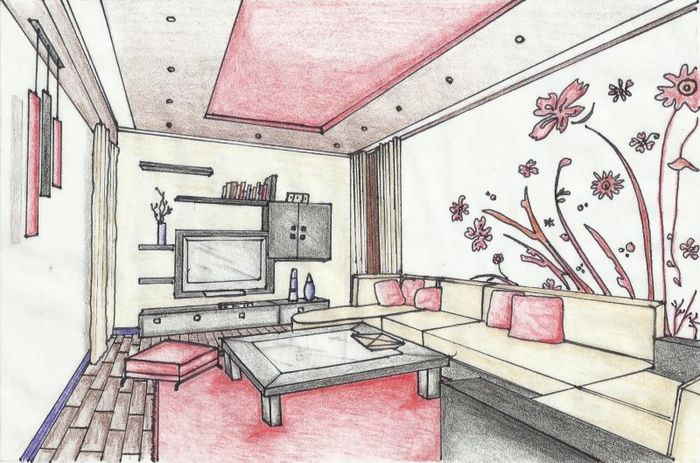 Рисунок интерьера будущей гостиной