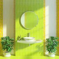 Ванная комната с желто-зеленым кафелем