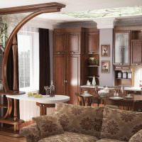 Дизайн классической кухни-гостиной с деревянной мебелью