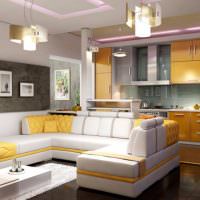 Желтый цвет в дизайне кухни-гостиной