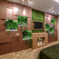 Декор стены спальни комнатными растениями