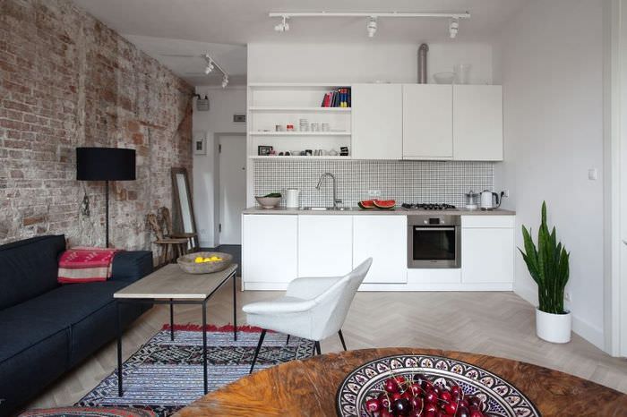 Дизайн кухни гостиной площадью 20 кв м в стиле минимализма