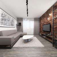 Серый диван в гостиной стиля лофт