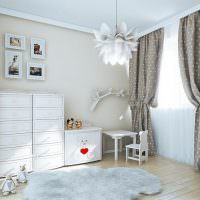 Детская комната с серыми шторами в горошек