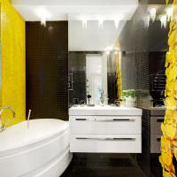 Акценты желтого цвета в современной ванной