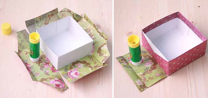 Оклейка картонной коробки подарочной бумагой
