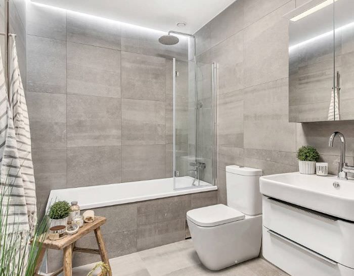 Дизайн современной ванной комнаты в серых тонах