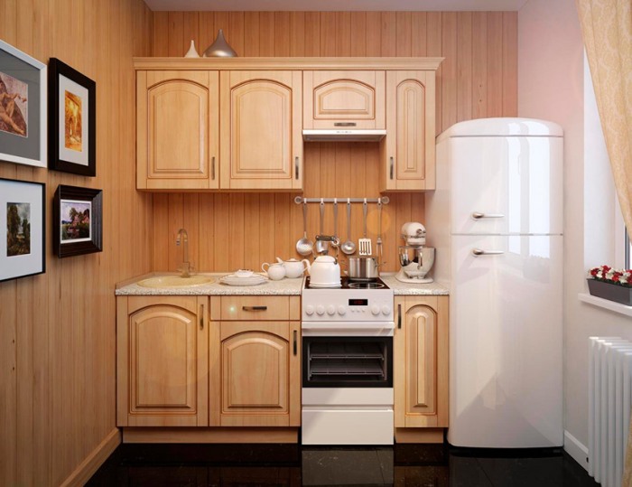 кухонный гарнитур с холодильником.