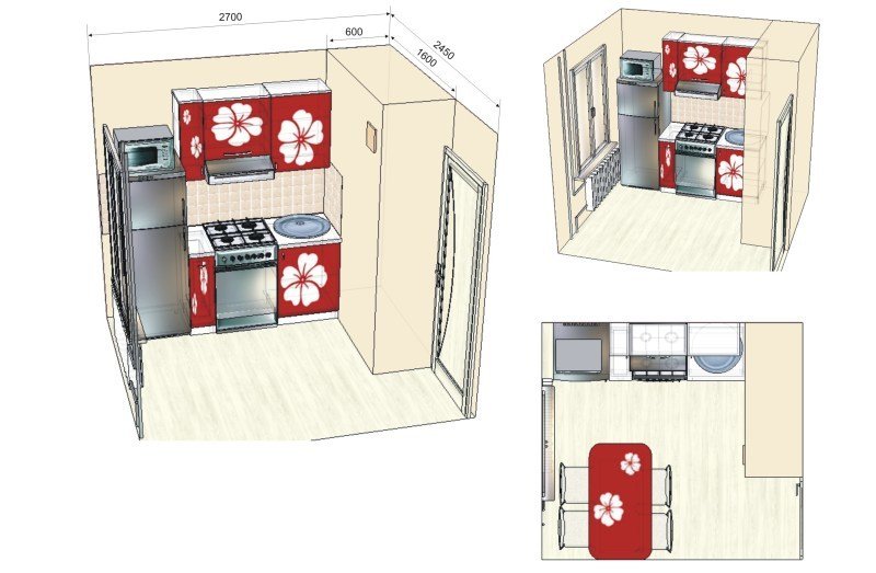 Линейная расстановка мебели на кухне в хрущевке