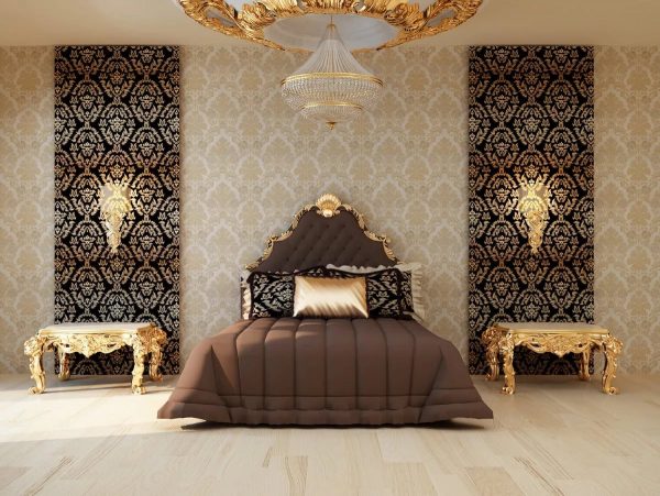 Текстильные обои являются самым дорогостоящим вариантом для спальни дизайна 2019 года.