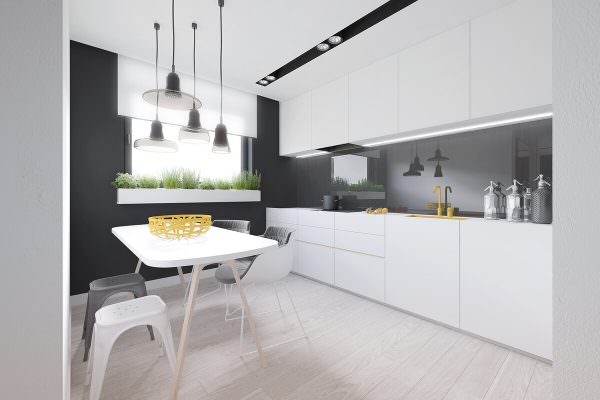 Черно-белая кухня в стиле минимализм