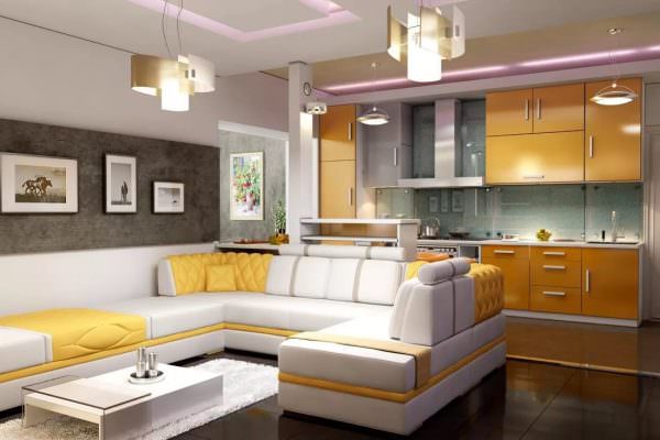 Совмещение кухни и гостиной – популярный дизайнерский прием, который позволяет добиться увеличения пространства за счет сноса стены между двумя комнатами, и создать модный интерьер-студию. 