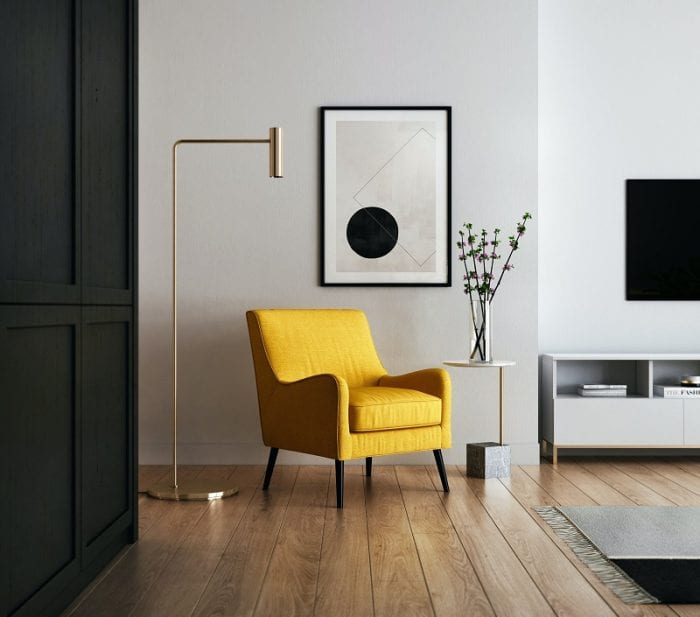 Жёлтое кресло в интерьере прихожей в современном стиле
